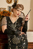 Laden Sie das Bild in den Galerie-Viewer, Schwarze Pailletten 1920er Jahre Flapper Plus Size Kleid mit 20er Jahre Accessoires Set