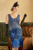 Laden Sie das Bild in den Galerie-Viewer, Königsblau Pailletten 1920er Jahre Plus Size Gatsby Kleid mit 20er Jahre Accessoires Set