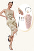 Laden Sie das Bild in den Galerie-Viewer, Champagnerfarbenes Glitzerfransen-Gatsby-Kleid mit Accessoires Set