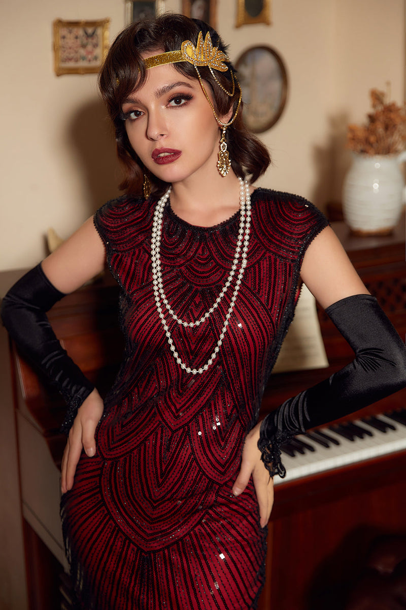 Laden Sie das Bild in den Galerie-Viewer, Rotes Gatsby Glitzer Fransen 1920er Jahre Flapper Kleid