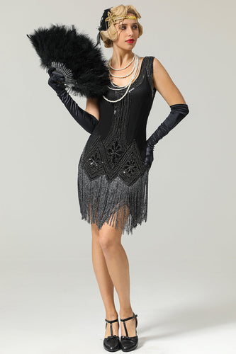 Schwarze 1920er Jahre Pailletten Flapper Kleid