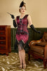 Laden Sie das Bild in den Galerie-Viewer, Plus Size V-Ausschnitt Fuchisa 1920s Flapper Kleid