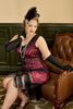 Laden Sie das Bild in den Galerie-Viewer, Plus Size V-Ausschnitt Fuchisa 1920s Flapper Kleid