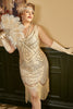 Laden Sie das Bild in den Galerie-Viewer, Aprikose Pailletten Fransen Plus Size 1920er Jahre Flapper Kleid