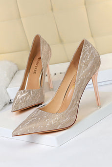 Flache Zehen Pailletten Stiletto High Heels