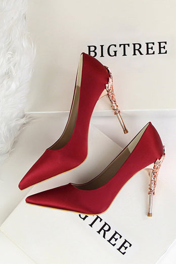 Burgunder flacher Metall Stiletto Heels