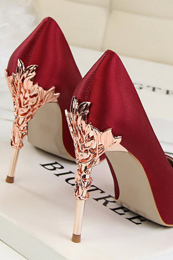 Burgunder flacher Metall Stiletto Heels