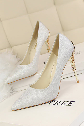 Burgunder flacher Metall Stiletto Heels