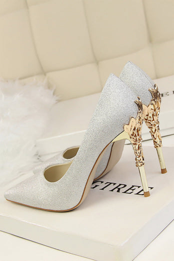 Burgunder flacher Metall Stiletto Heels