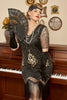 Laden Sie das Bild in den Galerie-Viewer, Schwarz Goldene Pailletten Gatsby Fransen Plus Size 1920er Jahre Kleid