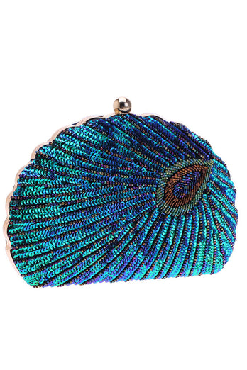 Peacock Green Beaded Shell Geformte Clutch