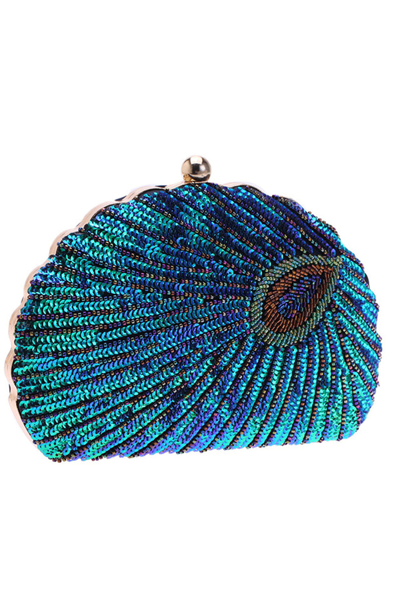 Laden Sie das Bild in den Galerie-Viewer, Peacock Green Beaded Shell Geformte Clutch