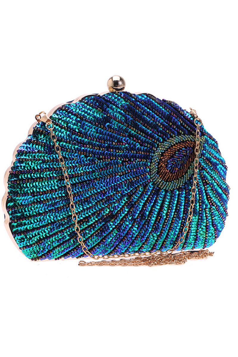 Laden Sie das Bild in den Galerie-Viewer, Peacock Green Beaded Shell Geformte Clutch