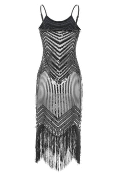 Bodycon Schwarz Silber Pailletten 1920er Jahre Kleid