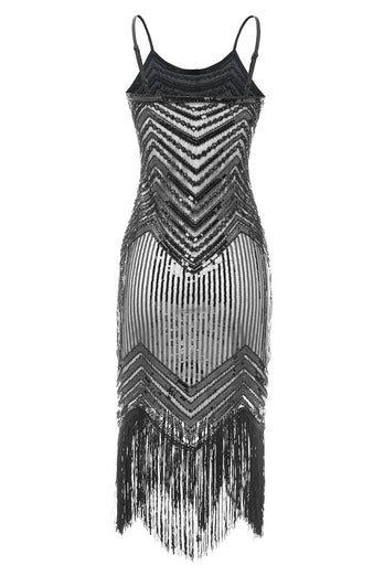 Bodycon Schwarz Silber Pailletten 1920er Jahre Kleid