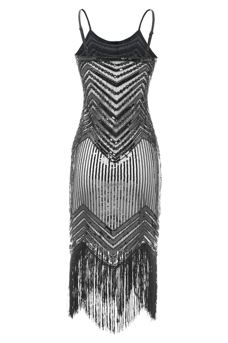 Laden Sie das Bild in den Galerie-Viewer, Bodycon Schwarz Silber Pailletten 1920er Jahre Kleid