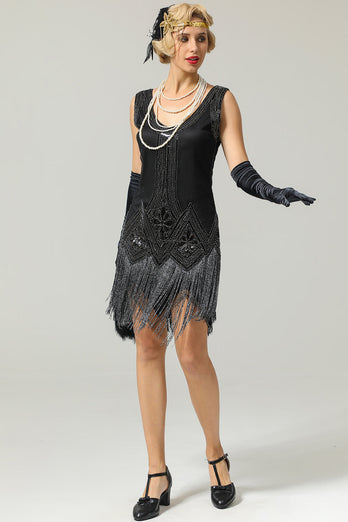 Schwarze 1920er Jahre Pailletten Flapper Kleid